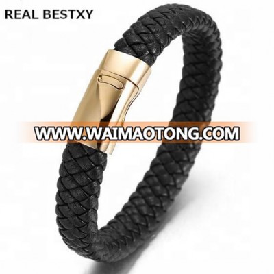 REAL BESTXY custom logo fashion Brand Weave Leather Bracelet for Women Men New Trendy Bracelets with Magnet Clasp Jewelry Gift