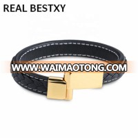 REAL BESTXY engrave logo Men's Leather Bracelet Black Wrist Band for Men Magnetic Clasp Mens Jewelry leather bracelets men