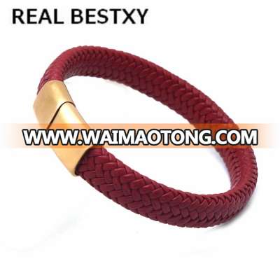 REAL BESTXY engrave logo leather braided bracelet men braided leather bangle wholesale boyfriend gifts for him man jewelry WRIST