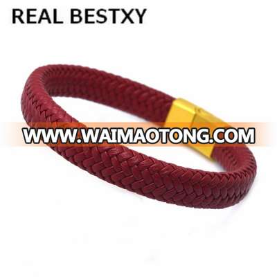 REAL BESTXY engrave logo Wholesale quality Super Fiber Braided Mens Leather Magnetic Clasp Bracelets For MeN LEATHER braceletS