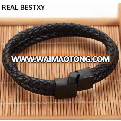 REAL BESTXY custom logo Accessorizing Fashion Leather man Black Leather bracelets And Silver Bracelet men Guangzhou Jewelry sale