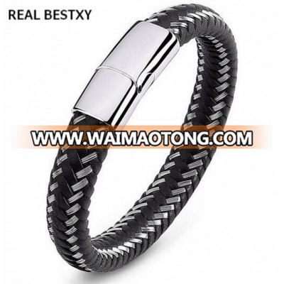 REAL BESTXY custom logo Limited Edition Stainless Steel Wire Cable Leather Bracelet for men and women stainless steel bracelets